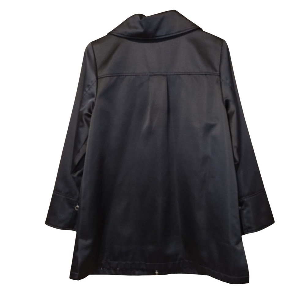 Dennis Basso Jacket Womens Medium Navy Blue Satin Zip Front Leopard Lined 3/4 Sl - Picture 2 of 13